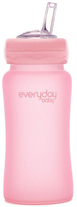 Стеклянная бутылочка-поильник с трубочкой с защитным силиконовым покрытием Everyday Baby светло-розовый 240 мл