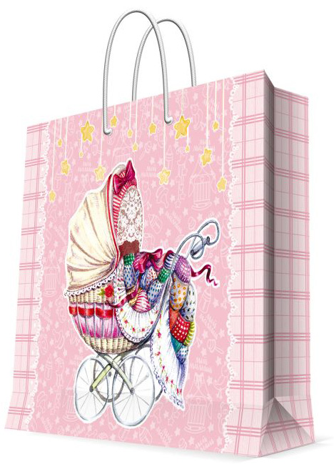 Бумажный пакет Феникс презент Розовая коляска для сувенирной продукции, с ламинацией