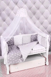 Комплект в кроватку AmaroBaby Royal Baby 18 предметов: 6+12 подушек бортиков бязь, серый