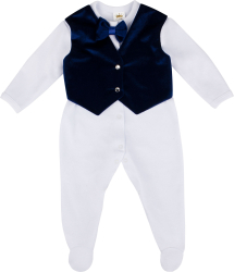 Комплект на выписку Luxury Baby Маркиз комбинезон с тёмно-синей жилеткой и бабочкой, айвори 56