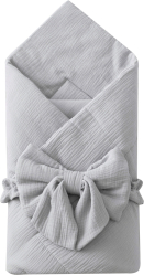 Одеяло-конверт на выписку Муслин №2 KiDi kids с бантом на резинке, 90х90 см, серый