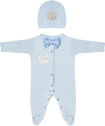 Комплект на выписку 2 предмета Luxury Baby Корона голубая с голубым бантиком 62