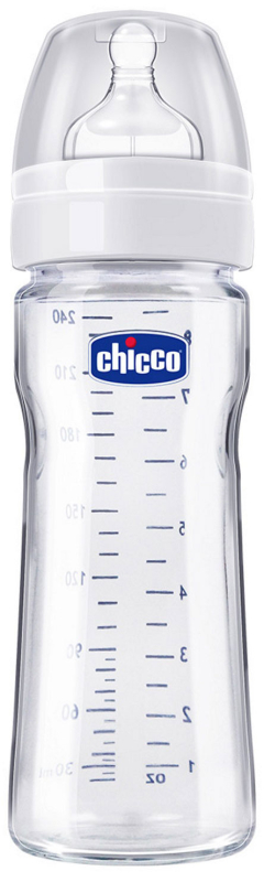Бутылочка с силиконовой соской Chicco Well-Being Glass 240 мл 0m+