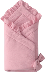 Одеяло-конверт на выписку Муслин №1 KiDi kids с бантом на резинке, 90х90 см, розовая пудра