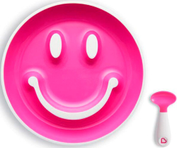 Набор Munchkin Улыбка тарелка на присоске и ложка розовый