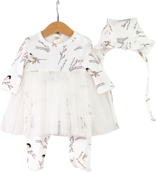 Комплект для новорождённых платье-комбинезон и чепчик Baby Boom Птички на вербе 62