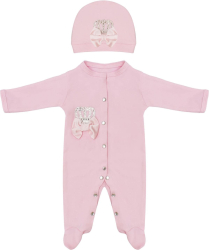 Комплект на выписку 2 предмета Корона Luxury Baby розовая с розовым бантиком, 3 месяца