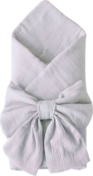 Одеяло на выписку KiDi Муслиновое с бантом на резинке летнее, серый 90х90 см