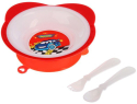 Набор детской посуды Mum&Baby тарелка на присоске 250 мл вилка, ложка, цвет красный Микс