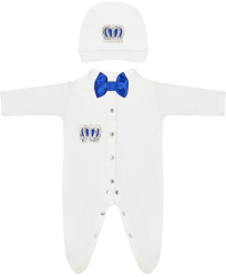 Комплект на выписку 2 предмета Luxury Baby Корона с синим бантиком, айвори 56